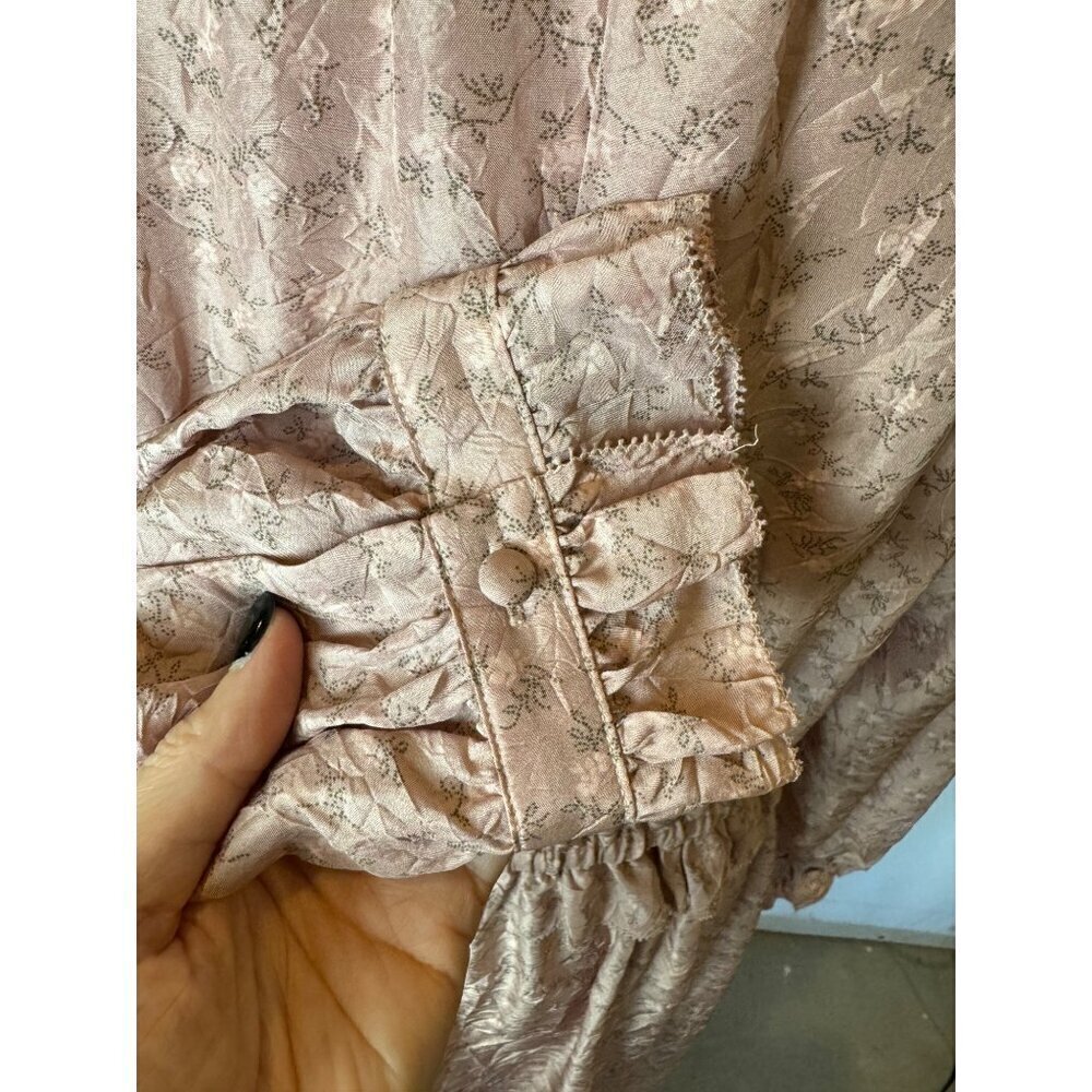 Coach Dress Women 10 Pink Silk Floral Ruffle Front Midi Boho Prairiecore Preppy - Picture 12 of 15